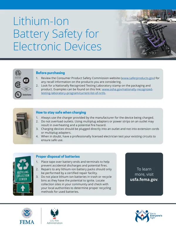 Lithium-Ion Battery Safety for Electric Devices flyer