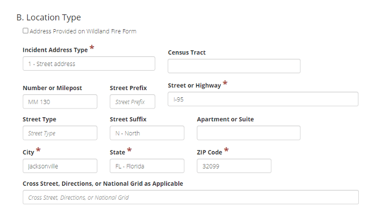 NFIRS address fields